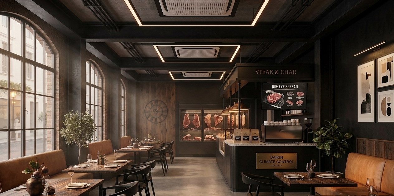 AC Daikin Inverter Cassette - Dealer Resmi AC Daikin Indonesia Permata Teknik -Steak Restaurant implementation
