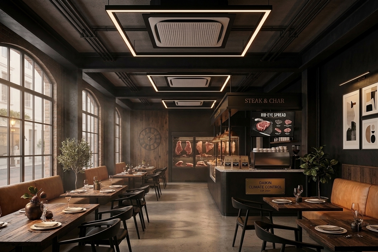 AC Daikin Inverter Cassette - Dealer Resmi AC Daikin Indonesia Permata Teknik -Steak Restaurant implementation